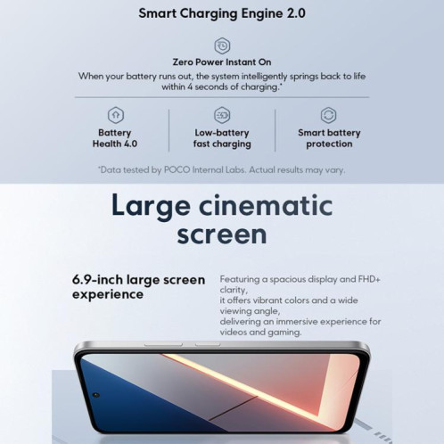  Xiaomi POCO M7 Global, 6 Go + 128 Go, lecteur d'empreintes digitales latéral, écran 6,9 pouces, Xiaomi HyperOS 2, Snapdragon 685 4G Octa Core, NFC, réseau 4G (noir) SX018B174-019