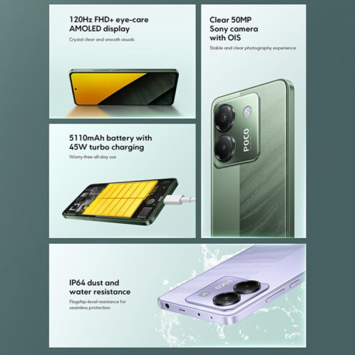  Xiaomi POCO M7 Pro 5G Global, 8 Go + 256 Go, lecteur d'empreintes digitales intégré, écran 6,67 pouces, Xiaomi HyperOS 2, MediaTek Dimensity 7025-Ultra Octa Core, NFC, réseau 5G (violet) SX020P1590-012