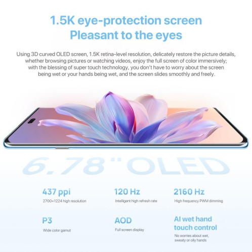 HUAWEI Enjoy 70X Vitality Edition, 8 Go + 128 Go, écran 6,78 pouces, identification par empreinte digitale, HarmonyOS 4.2 Octa Core, OTG, non compatible avec Google Play (bleu) SH502L1631-013