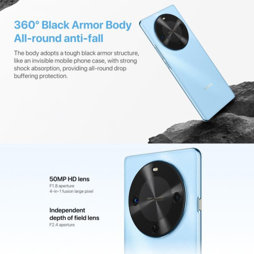 HUAWEI Enjoy 70X Vitality Edition, 8 Go + 128 Go, écran 6,78 pouces, identification par empreinte digitale, HarmonyOS 4.2 Octa Core, OTG, non compatible avec Google Play (bleu) SH502L1631-013