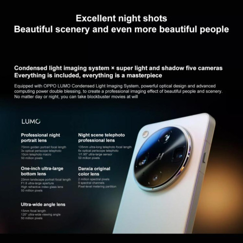 OPPO Find X8 Ultra Satellite Edition, 16 Go + 1 To, écran 6,82 pouces, lecteur d'empreintes digitales, ColorOS 15, Snapdragon 8 Elite Octa Core, NFC, OTG, réseau 5G (blanc) SO506W1656-017