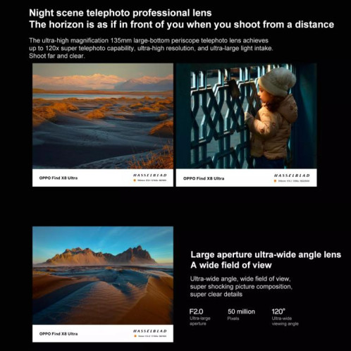 OPPO Find X8 Ultra Satellite Edition, 16 Go + 1 To, écran 6,82 pouces, lecteur d'empreintes digitales, ColorOS 15, Snapdragon 8 Elite Octa Core, NFC, OTG, réseau 5G (blanc) SO506W1656-017
