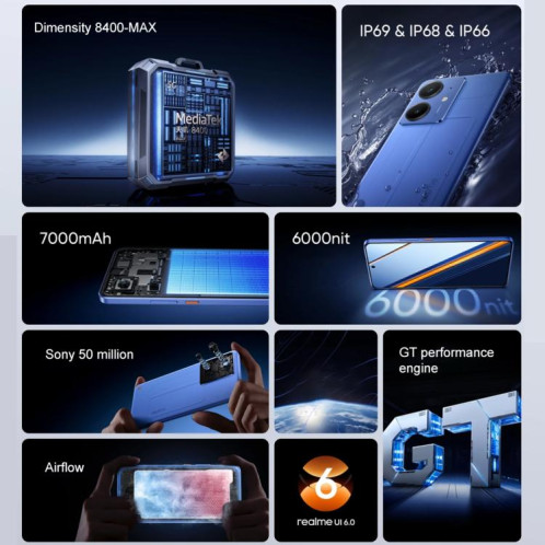 Realme Neo7 SE, 12 Go + 512 Go, 6,78 pouces, Android 15 / Realme UI 6.0, MediaTek Dimensity 8400-MAX Octa Core, NFC, réseau 5G (noir) SR515B1153-015