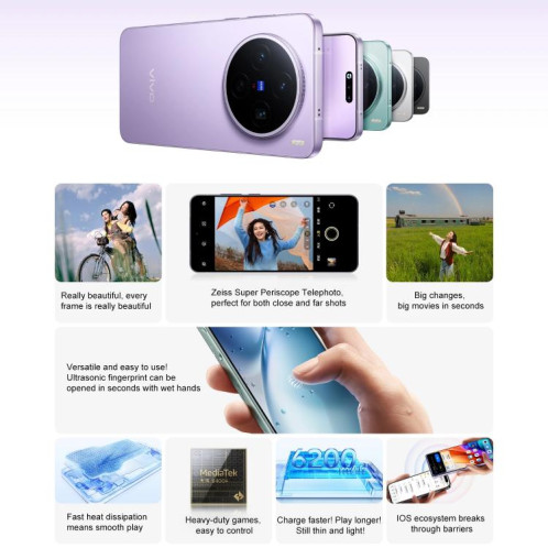 Vivo X200s, 12 Go + 512 Go, reconnaissance faciale / reconnaissance d'empreintes digitales 3D par ultrasons, écran 6,67 pouces, processeur Octa Core OriginOS 5 / Android 15 Dimensity 9400+, OTG, NFC, réseau 5G, SV524W1018-014