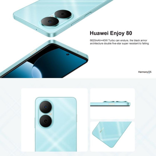 HUAWEI Enjoy 80, 8 Go + 512 Go, lecteur d'empreintes digitales latéral, 6,67 pouces, HarmonyOS 4.0, OTG, non compatible avec Google Play (blanc) SH530W1184-013