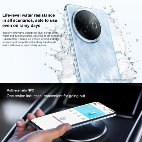 Vivo Y300i, 8 Go + 128 Go, reconnaissance faciale / empreinte digitale latérale, écran 6,68 pouces, Android 15, OriginOS 5, Snapdragon 4 Gen 2 Octa Core, OTG, NFC, réseau 5G (bleu) SV536L151-010