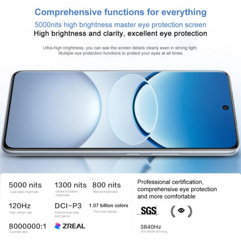Vivo Y300 Pro+, 8 Go + 128 Go, reconnaissance faciale / empreinte digitale, écran 6,77 pouces, Android 15, OriginOS 5, Snapdragon 7s Gen 3 Octa Core, OTG, NFC, réseau 5G (argent) SV540S1373-011