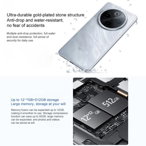 Vivo Y300 Pro+, 12 Go + 512 Go, reconnaissance faciale / empreinte digitale, écran 6,77 pouces, Android 15, OriginOS 5, Snapdragon 7s Gen 3 Octa Core, OTG, NFC, réseau 5G (argent) SV543S1294-011