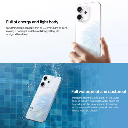 Téléphone OPPO Reno14 AI, 12 Go + 512 Go, écran 6,59 pouces, lecteur d'empreintes digitales, ColorOS 15.0, Dimensity 8350 Octa Core, NFC, OTG, réseau 5G (blanc) SO551W946-016