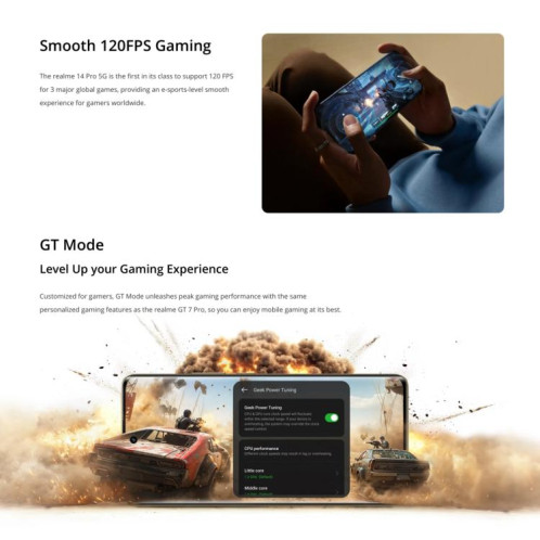 Realme 14 Pro, 16 Go + 512 Go, écran 6,77 pouces, reconnaissance d'empreintes digitales, Realme UI 6.0 Dimensity 7300 Octa Core, NFC, réseau 5G (blanc) SO813W483-022