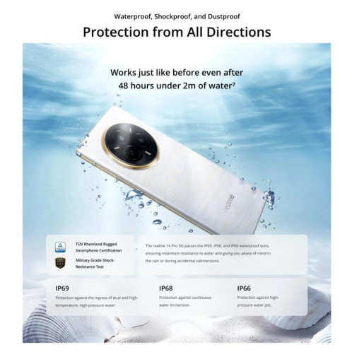 Realme 14 Pro, 16 Go + 512 Go, écran 6,77 pouces, reconnaissance d'empreintes digitales, Realme UI 6.0 Dimensity 7300 Octa Core, NFC, réseau 5G (blanc) SO813W483-022