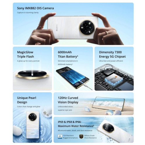 Realme 14 Pro, 16 Go + 512 Go, écran 6,77 pouces, reconnaissance d'empreintes digitales, Realme UI 6.0 Dimensity 7300 Octa Core, NFC, réseau 5G (blanc) SO813W483-022