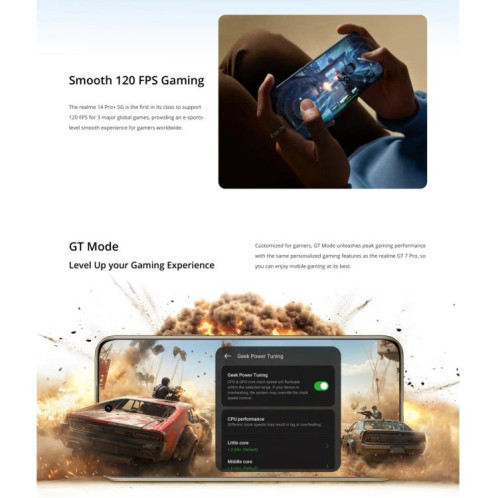 Realme 14 Pro+, 12 Go + 256 Go, écran 6,83 pouces, reconnaissance d'empreintes digitales, Realme UI 6.0, Snapdragon 7s Gen 3 Octa Core, NFC, réseau 5G (blanc) SO814W1183-027