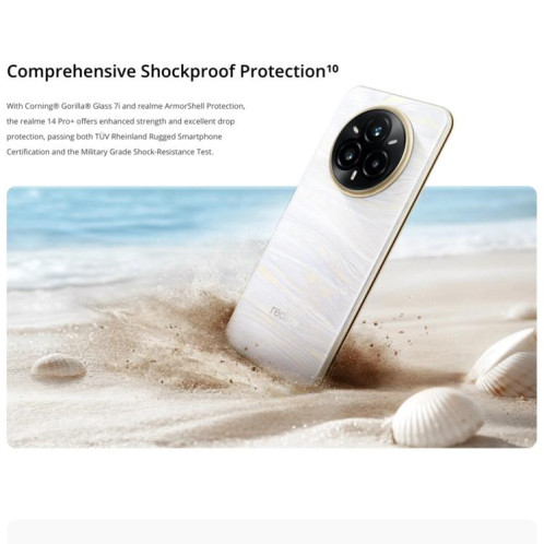Realme 14 Pro+, 12 Go + 256 Go, écran 6,83 pouces, reconnaissance d'empreintes digitales, Realme UI 6.0, Snapdragon 7s Gen 3 Octa Core, NFC, réseau 5G (blanc) SO814W1183-027