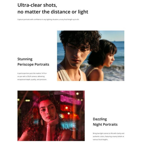 Realme 14 Pro+, 12 Go + 256 Go, écran 6,83 pouces, reconnaissance d'empreintes digitales, Realme UI 6.0, Snapdragon 7s Gen 3 Octa Core, NFC, réseau 5G (blanc) SO814W1183-027