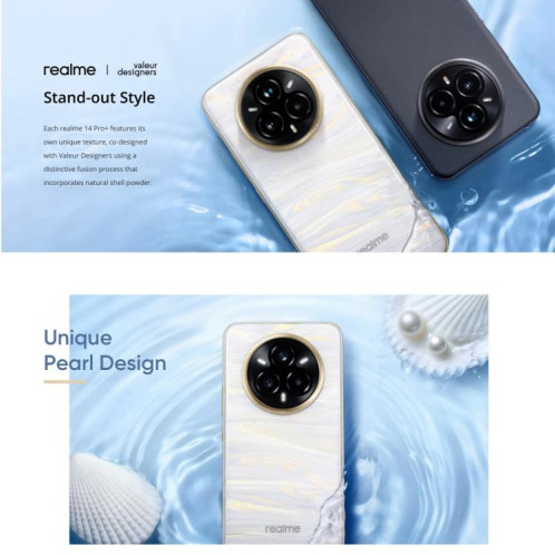 Realme 14 Pro+, 12 Go + 512 Go, écran 6,83 pouces, reconnaissance d'empreintes digitales, Realme UI 6.0, Snapdragon 7s Gen 3 Octa Core, NFC, réseau 5G (blanc) SO815W838-027