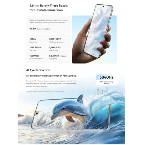 Realme 14 Pro+, 12 Go + 512 Go, écran 6,83 pouces, reconnaissance d'empreintes digitales, Realme UI 6.0, Snapdragon 7s Gen 3 Octa Core, NFC, réseau 5G (blanc) SO815W838-027