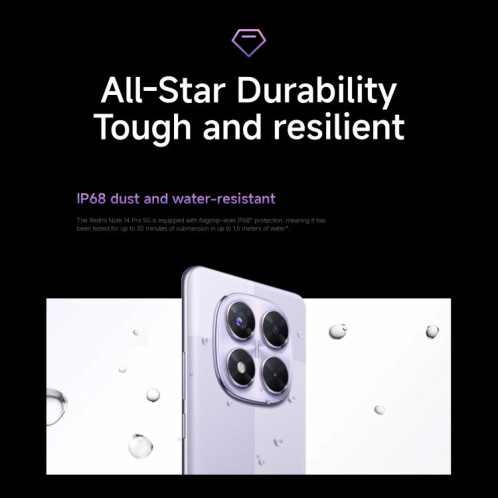  Xiaomi Redmi Note 14 Pro 5G Global, 8 Go + 256 Go, lecteur d'empreintes digitales à l'écran, 6,67 pouces Xiaomi HyperOS MediaTek Dimensity 7300-Ultra Octa Core, NFC, réseau : 5G (violet) SX905P1566-022