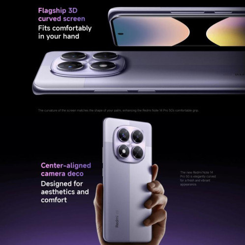  Xiaomi Redmi Note 14 Pro 5G Global, 8 Go + 256 Go, lecteur d'empreintes digitales à l'écran, 6,67 pouces Xiaomi HyperOS MediaTek Dimensity 7300-Ultra Octa Core, NFC, réseau : 5G (violet) SX905P1566-022