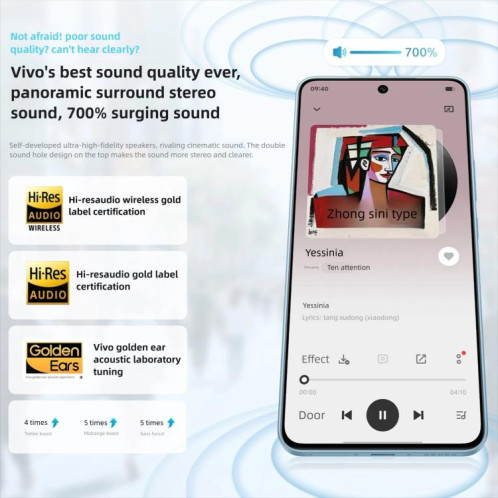 Vivo Y500, 12 Go + 256 Go, 6,77 pouces, Android 15, OriginOS 5, Dimensity 7300 Octa Core, OTG, NFC, réseau 5G (bleu) SV242L617-018