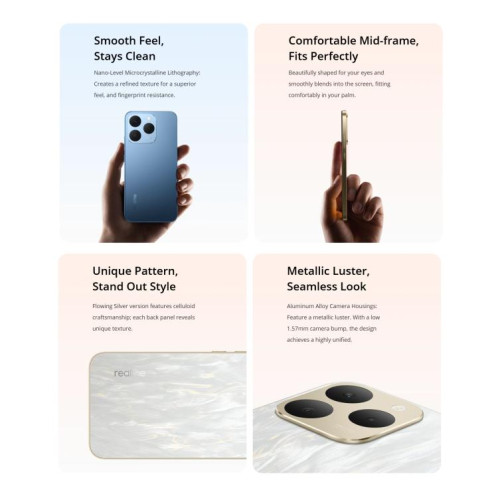 Realme 15T, 12 Go + 256 Go, écran 6,57 pouces, reconnaissance d'empreintes digitales, Realme UI 6.0, Android 15, MediaTek Dimensity 6400 Max Octa Core, NFC, réseau 5G (blanc) SR265W614-020