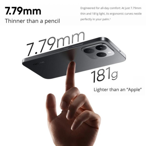 Realme 15T, 12 Go + 256 Go, écran 6,57 pouces, reconnaissance d'empreintes digitales, Realme UI 6.0, Android 15, MediaTek Dimensity 6400 Max Octa Core, NFC, réseau 5G (noir) SR265B1062-020