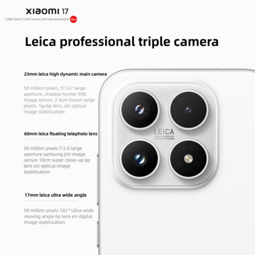 Xiaomi 17, 12 Go + 256 Go, lecteur d'empreintes digitales ultrasonique 3D, écran 6,3 pouces, Xiaomi HyperOS 3, Snapdragon 8 Elite Gen 5 Octa Core, NFC, réseau 5G (bleu) SX267L117-024