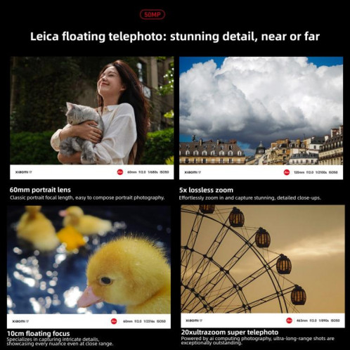 Xiaomi 17, 12 Go + 512 Go, lecteur d'empreintes digitales ultrasonique 3D, écran 6,3 pouces, Xiaomi HyperOS 3, Snapdragon 8 Elite Gen 5 Octa Core, NFC, réseau 5G (blanc) SX268W1429-024