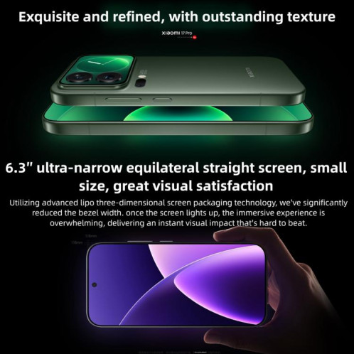 Xiaomi 17 Pro, 16 Go + 512 Go, lecteur d'empreintes digitales ultrasonique 3D, écrans 6,3 pouces et 2,7 pouces, Xiaomi HyperOS 3, Snapdragon 8 Elite Gen 5 Octa Core, NFC, réseau 5G (violet) SX273P1492-027