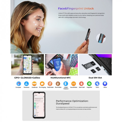  Téléphone robuste HOTWAV T7, 6 Go + 256 Go, 6280 mAh, 6,6 pouces Android 13 MT8788 Octa Core, réseau : 4G, OTG (noir) SH379B238-016