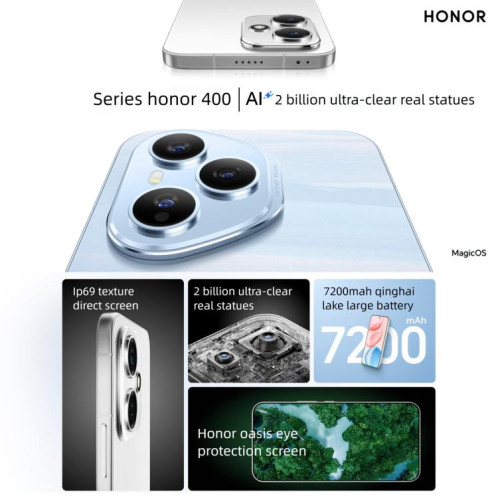Honor 400, 12 Go + 256 Go, écran 6,55 pouces, MagicOS 9.0 / Android 15, Snapdragon 7 Gen 4 Octa Core, réseau 5G, NFC, OTG, compatible Google Play (noir) SH400B259-019