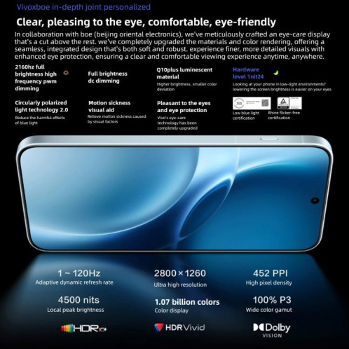 Vivo X300 Pro, 12 Go + 256 Go, 6,78 pouces, OriginOS 6, Android 16, Dimensity 9500, Octa Core, OTG, NFC, réseau 5G (blanc) SV445W1444-016