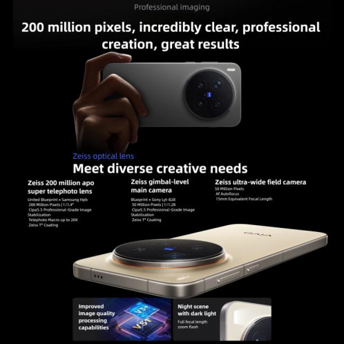 Vivo X300 Pro, 16 Go + 1 To, 6,78 pouces, OriginOS 6, Android 16, Dimensity 9500, Octa Core, OTG, NFC, réseau 5G (marron) SV446Z1645-016