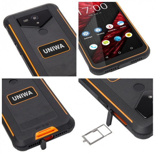Smartphone robuste UNIWA F965 Pro, 6 Go + 128 Go, 6 pouces Android 13, MT6762 Octa Core, réseau : 4G, NFC, PoC, SOS, prise britannique (noir + orange) SU38BC241-07