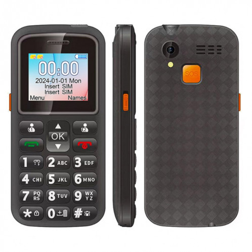 Téléphone portable pour personnes âgées UNIWA M220, 1,77 pouces, batterie 800 mAh, réseau : 2G, SOS, lampe de poche LED, FM, prise britannique (noir) SU542B1323-07