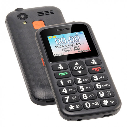 Téléphone portable pour personnes âgées UNIWA M220, 1,77 pouces, batterie 800 mAh, réseau : 2G, SOS, lampe de poche LED, FM, prise britannique (noir) SU542B1323-07