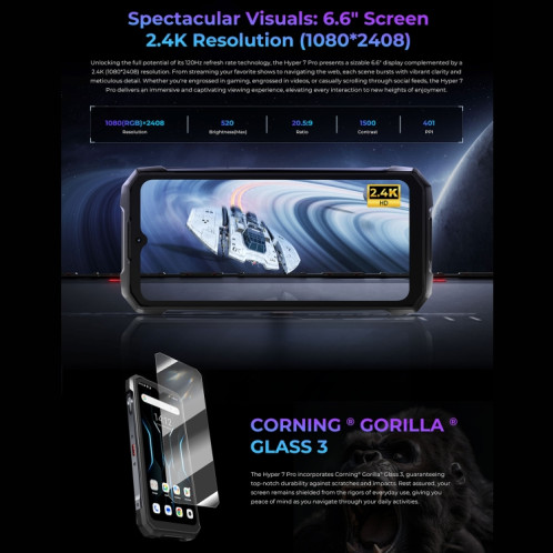  Téléphone robuste HOTWAV Hyper 7 Pro, 16 Go + 256 Go, 10800 mAh, 6,6 pouces Android 14 MediaTek Dimensity 7050 5G, réseau : 5G, OTG, NFC (noir) SH550B1944-020