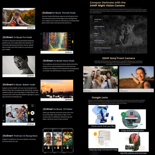  Téléphone robuste HOTWAV Hyper 7 Pro, 16 Go + 256 Go, 10800 mAh, 6,6 pouces Android 14 MediaTek Dimensity 7050 5G, réseau : 5G, OTG, NFC (noir) SH550B1944-020