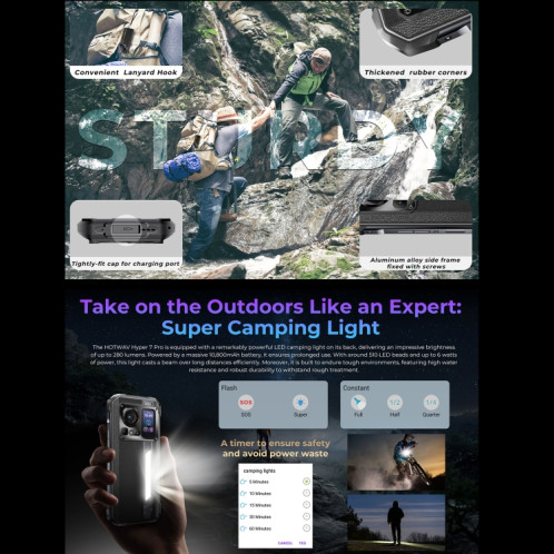  Téléphone robuste HOTWAV Hyper 7 Pro, 16 Go + 256 Go, 10800 mAh, 6,6 pouces Android 14 MediaTek Dimensity 7050 5G, réseau : 5G, OTG, NFC (noir) SH550B1944-020