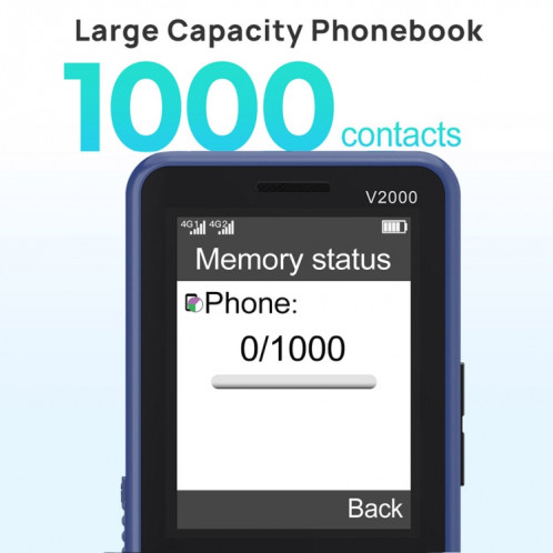 Téléphone à clavier pour personnes âgées UNIWA V2000, Unisoc T107 de 2,4 pouces, batterie de 1700 mAh, lampe de poche LED, SOS, réseau : 4G, prise AU (bleu) SU554L1618-013