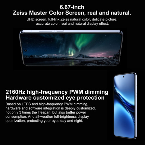 vivo X200, 16 Go + 512 Go, Face ID / Identification par empreinte digitale à l'écran, 6,67 pouces Android 15 Dimensity 9400 Octa Core, OTG, NFC, Réseau : 5G, Prise en charge de Google Play (bleu saphir) SV03BB1411-010