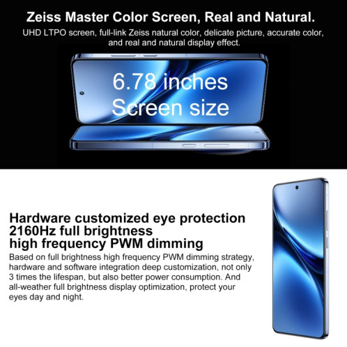 vivo X200 Pro, 12 Go + 256 Go, Face ID / Identification par empreinte digitale à l'écran, 6,78 pouces Android 15 Dimensity 9400 Octa Core, OTG, NFC, Réseau : 5G, Prise en charge de Google Play (Blanc) SV804W1797-011