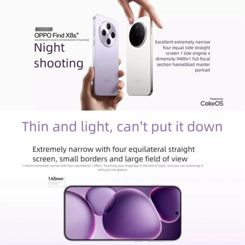 OPPO Find X8s+, 12 Go + 256 Go, écran 6,59 pouces, MediaTek Dimensity 9400+ Octa Core, NFC, OTG, réseau 5G (noir) SO900B1139-017