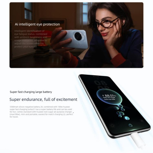 Huawei Nova 14 Pro, 12 Go + 256 Go, reconnaissance d'empreintes digitales latérale, écran 6,78 pouces, HarmonyOS 5.0, NFC, OTG, non compatible avec Google Play (bleu) SH907L243-022