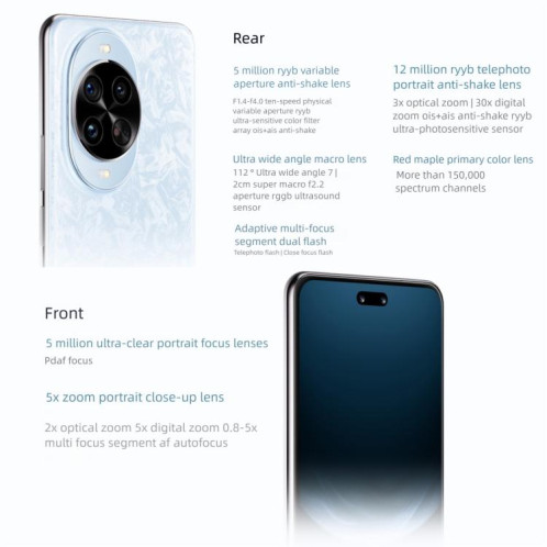 Huawei Nova 14 Pro, 12 Go + 256 Go, reconnaissance d'empreintes digitales latérale, écran 6,78 pouces, HarmonyOS 5.0, NFC, OTG, non compatible avec Google Play (bleu) SH907L243-022