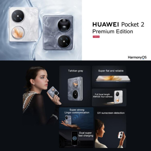 HUAWEI Pocket 2 Premium Edition, 12 Go + 256 Go, 6,94 pouces + 1,15 pouce, HarmonyOS 4.3 Octa Core, OTG, NFC, non compatible avec Google Play (Violet) SH403P1610-018