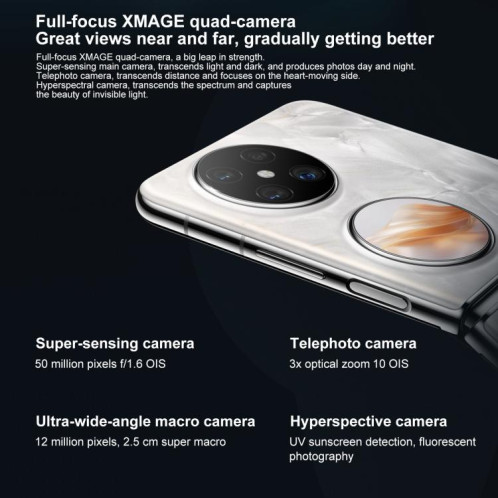 HUAWEI Pocket 2 Premium Edition, 12 Go + 512 Go, 6,94 pouces + 1,15 pouce, HarmonyOS 4.3 Octa Core, OTG, NFC, non compatible avec Google Play (Blanc) SH404W1063-018