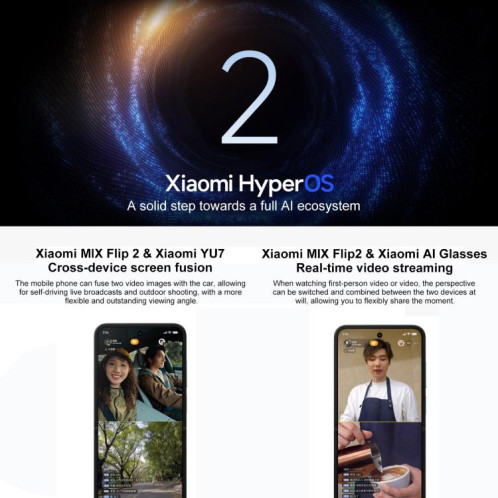 Xiaomi MIX Flip 2, 16 Go + 1 To, 6,86 pouces + 4,01 pouces, Xiaomi HyperOS 2, Snapdragon 8 Elite Octa Core, NFC, réseau 5G (blanc) SX407W1014-025