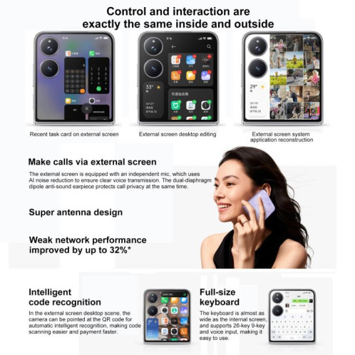 Xiaomi MIX Flip 2, 16 Go + 1 To, 6,86 pouces + 4,01 pouces, Xiaomi HyperOS 2, Snapdragon 8 Elite Octa Core, NFC, réseau 5G (violet) SX407P1729-025