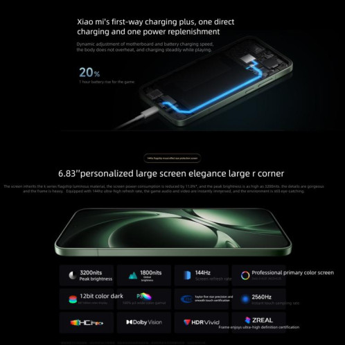 Xiaomi Redmi K80 Ultra, 12 Go + 512 Go, 6,83 pouces, Xiaomi HyperOS 2 Dimensity 9400+ Octa Core, NFC, réseau 5G (gris) SX416H273-018